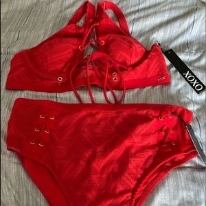 Red high waisted xoxo swim suit